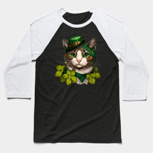 Happy Cute Cat St. Patrick's Day Baseball T-Shirt